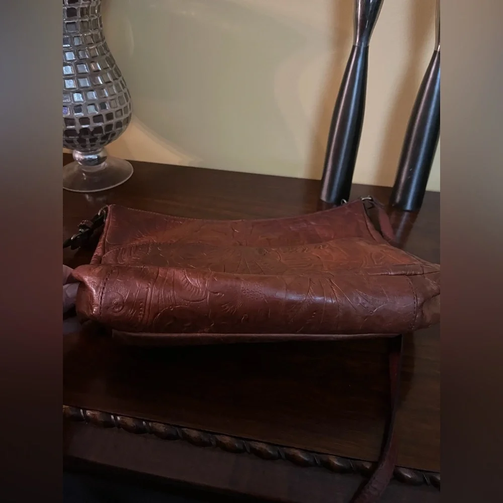 Margot Floral Leather Shoulder Bag - Reddish Brown - Picture 6 of 14